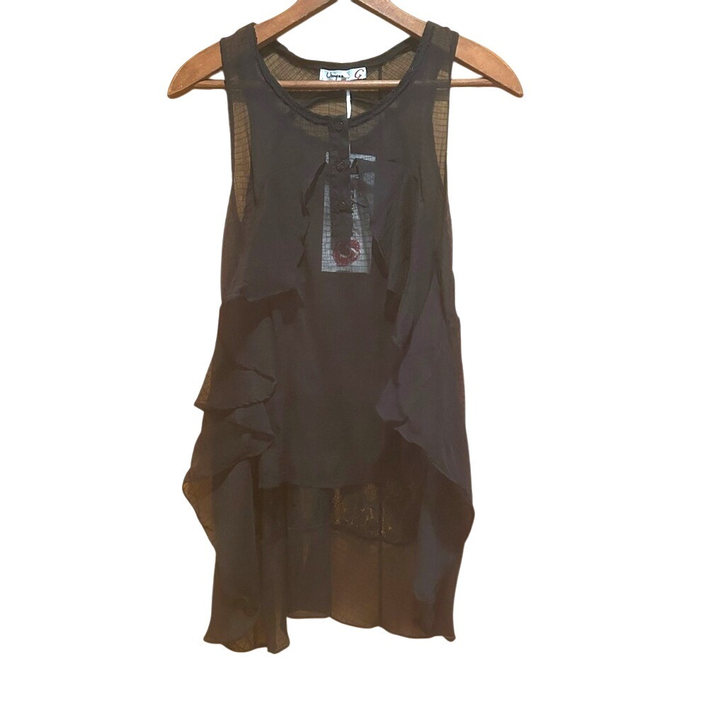 NWT Umgee Top Womens Size‎ S Black Sheer Ruffle & Lace Hi Low Witchy Whimsigoth